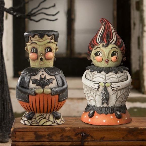 New Johanna Parker for Bethany Lowe Frankie O’bats and Bride Batty Spooks Jars - Picture 1 of 5